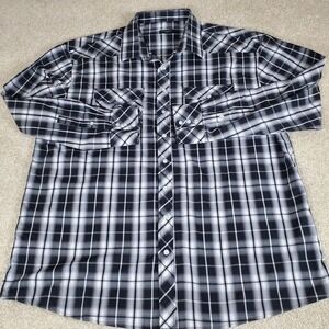 Gioberti Men's Shirt Size 2XL Black White Plaid Pearl Snap Long Sleeve